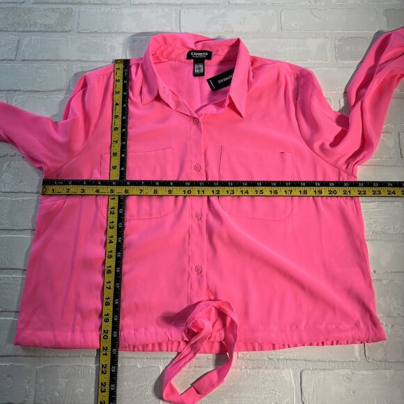 Express Shirt Top Women Large Relaxed Portofino Tie Front Button Long Sleeve NEW - Picture 2 of 13